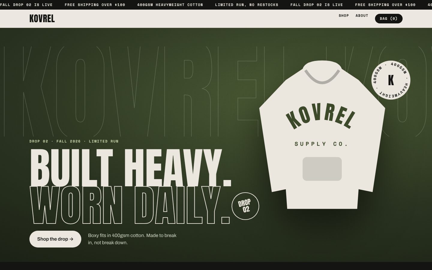 Kovrel store homepage built by AdLab
